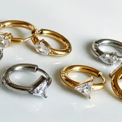 新品 匿名配送 316L 18KGP CZ サージカルステンレス ミニ フープピアス シルバー ゴールド ２色展開 ドロップ型 トライアングル型 キュービックジルコニア つけっぱなしOK