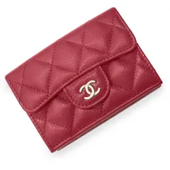 シャネル マトラッセ クラシック スモール フラップ ウォレット コンパクト 三つ折り財布 キャビアスキン レザー レッド ダークピンク ゴールド金具 AP0230 CHANEL（新品・未使用品）