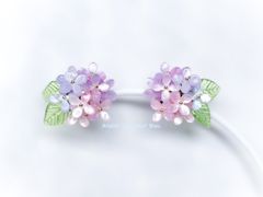 紫陽花のピアス　ピンク×ブルー