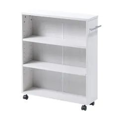 【特価商品】イーサプライ 本棚 キャスター付き スリム すきま収納 3段 幅15.5cm 奥行58.5cm 高さ65cm 木製 ラック DVD マンガ ホワイト EEX-EG08WH