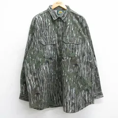 XL/古着 カベラス 長袖 ハンティング フランネル シャツ メンズ 90s リアルツリー 大きいサイズ ロング丈 コットン 濃緑他 グリーン 迷彩 s