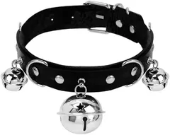 ルナリ チョーカー 鈴付き PUレザー 首輪 ベル バックル ネックレス ブラック コスプレ 仮装 小物 アクセサリー