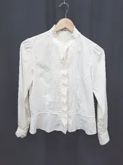 ◇ Θ NEWYORKER ニューヨーカー 光沢感 フリルカラー 長袖 シャツ ブラウス サイズ11R アイボリー系 レディース E  【1411130014765】