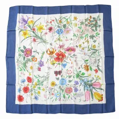 GUCCI グッチ スカーフ ホワイト/グレー シルク100％ フローラ