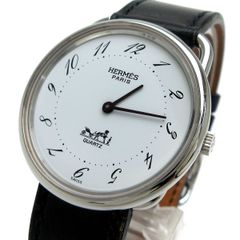 エルメス アルソー メンズ 革 白文字盤 ロゴあり HERMES クォーツ 稼動品