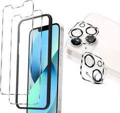 JACRON iphone13mini 保護フィルム 2枚＋ カメラフィルム 全面保護 硬度9H キズ防止 ガイド枠付き/ケースに干渉しない高透過率 飛散防止 自动吸着 気泡防止 指紋防止(2+2+1 iphone13 mini)