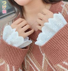 1A18 付け袖 つけ袖 レディース重ね着 シフォン コットン刺繍スカラップレース フリル袖 ジョーゼットシャツ袖 つけ袖 付け袖 【a201020-100】