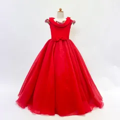 中古 キッズドレス　子供ドレス　赤　7才サイズ　I'm　撮影衣装　結婚式　ステージドレスなどに　KD-48