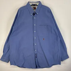 古着 90's/90年代 トミーヒルフィガー TOMMY HILFIGER 長袖シャツ ロゴ 刺繍 ボタンダウンシャツ フラッグタグ 17 1/2 XL-2XL  ブルー 無地 メンズ