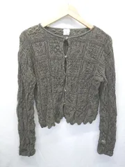 ◇ ⊂ OPAQUE.CLIP クロッシュ編み風 コットンニット 長袖 カーディガン サイズM ダークグリーン系 レディース E  【1411130010354】