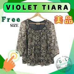 【美品】VIOLET TIARA バイオレットティアラ トップス カットソー Uネック シアー レース エレガント おしゃれ 七分袖 レディース 総柄