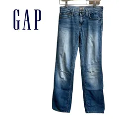 XS GAP ギャップ デニム ストレート レギュラー ジーンズ ジーパン パンツ ブルー系 ダメージ  コットン 脚長効果 有名ブランドのギャップは若い層からセレブな女子にも人気＾＾ライトブルーはこれからお季節に重宝されます。 T075_a023