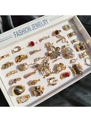 リング レディース セット 10個セット 精巧なピンクジルコニアハート愛蝶リングセット、女性用ミックススタイルファッション調整可能フィンガーリング、パーティーギフト