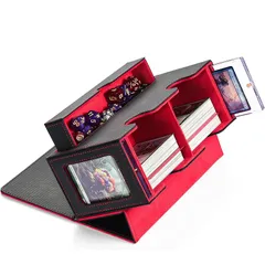 MFDXWCV デッキケース ストレージボックス トレカ トレーディングカードケース トレカケース トレカ収納 カード収納 カードストレージ カードボックス 大容量 PU レザー (レッド) 0