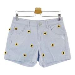 サイズ：1 PEARLY GATES パーリーゲイツ 30周年 ストレッチショートパンツ ヒマワリ刺繍 ストライプ柄 ネイビー系 [240101248160]# ゴルフウェア レディース ストスト