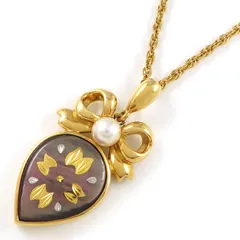 ミキモト MIKIMOTO ネックレス ピクウェ ボウ リボンモチーフ 1ポイント パール 4.5mm珠 グレー シェル K18YG 【中古】のサムネイル