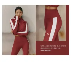 XEXYMIX(ゼクシィミックス) サイド バイカラー フード ロングスリーブ レギンス セット s ダリアレッドカラー