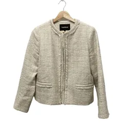 ポールスチュアート ジャケット サイズ6 M レディース美品  - ベージュ×アイボリー×シルバー 長袖/ツイード/ノーカラー/秋/冬