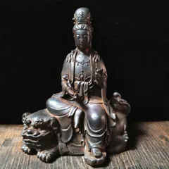 仏教美術　古銅鍍金　騎獅文殊菩薩像　仏像　C　7665E 文殊菩薩騎獅像および侍者立像 文化遺産オンライン