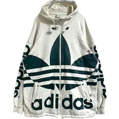ADIDAS アディダス OLD ジップパーカー スウェット トレフォイル BIGロゴ 緑プリント デサント製 古着