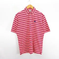アディダス adidas テーラーメイド ポロシャツ 半袖 ボタンダウン ボーダー ロゴ M レッド×ホワイト×ネイビー ゴルフウェア ※EKM