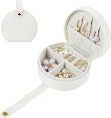 Queen-b アクセサリー 収納 ケース コンパクト 持ち運び ジュエリー ボックス 携帯用 かわいい トラベル ポーチ ミニ 小さい お出かけ 旅行 指輪 ピアス ネックレス(ホワイト)