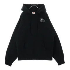 STUSSY (ステューシー) 22SS ×NIKE NRG Washed Hoodie DN4028-010 ナイキ ウォッシュドフーディ ロゴ刺繍スウェットプルオーバーパーカー ブラック