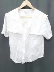 ◇ ⊂ continuer de NICE CLAUP レース ボリュームカラー 半袖 シャツ ブラウス ホワイト レディース P  【1409250042799】