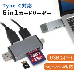 Type-C カードリーダー usb3.0 6in1 USB タイプc microUSB usbポート ハブ hub SD MicroSD 対応 TypeC 2ポート PC SDカード マルチカードリーダー microSDカード コンパクト メモリ移行 移行