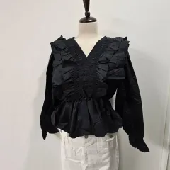 新品 可愛らしい シャーリング ブラウス スカート セット