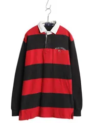 【お得なクーポン配布中!】 90s ポロスポーツ ラルフローレン ワイド ボーダー 長袖 ラガー シャツ メンズ М 古着 オールド ラグビー 長袖シャツ ワンポイント 黒 赤