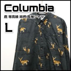 Columbia コロンビア 長袖シャツ 鹿 等高線 総柄 L 古着 古着