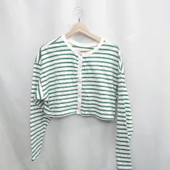◇ ⊂ one after another NICE CLAUP ボーダー柄 長袖 カットソー サイズ表記なし ホワイト グリーン レディース E  【1502030013481】
