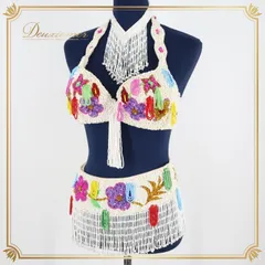 ベリーダンス オリエンタル 衣装 ホワイト系 白 クリーム色 パープル系 紫 ピンク系 レッド系 赤 ゴールド ビーズ ラメ 花柄 発表会 イベント コスチューム カラフル セット トップス ベルト アクセサリー おしゃれ ダンス衣装 発表会用