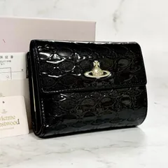 希少 Vivienne Westwood ヴィヴィアンウエストウッド 三つ折り財布 がま口 オーブ 型押し エナメル ブラック 黒