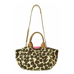 【MUVEIL】2WAY レオパード ヒョウ柄 キャンバス レザーハンドルハンドバッグ