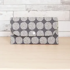 ドット×あじさい風 花柄 グレー×イエロー マルチケース 母子手帳ケース／お薬手帳ケース／通帳ケース／スリムポーチ／ハンドメイド