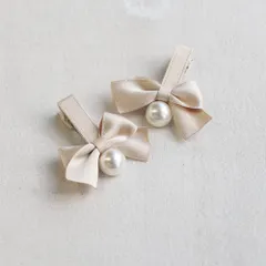 ☆ ベージュ ☆ フリー ☆ あいリボンヘアクリップ2個セット ヘアクリップ キッズ 2個セット ヘア クリップ 68522302 あいリボンヘアクリップ リボン パール 子供 女の子 大人っぽい 卒園式 入学式 結婚式 発表会 可愛い おしゃれ かわいい