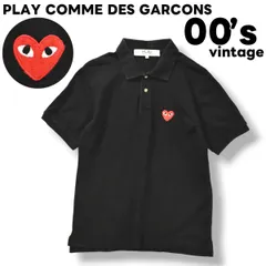 【定番】 日本製 プレイ コムデギャルソン PLAY COMME DES GARCONS ハートロゴ 鹿の子 半袖 ポロシャツ L ブラック メンズ