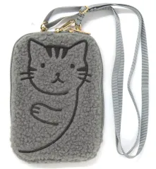 【中古】バッグ グレー スマホがサッと取り出せる ゆるふわ猫のポケットポーチ