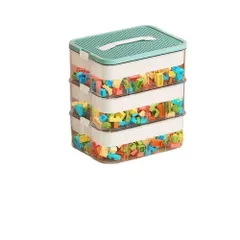 【在庫処分】おもちゃオーガナイザー収納ケース レゴボックス 子供用おもちゃ 積み重ね可能 ビルディングブロック 蓋付き ビン付き 調節可能なレゴストレージコンテナ プラスチックおもちゃボックス (グリーン 3段（30.5*23*32.5cm）)