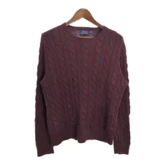 Polo by Ralph Lauren ポロ ラルフローレン ケーブルニット コットンセーター ワンポイントロゴ ワインレッド (メンズ M) 中古 古着 T1350
