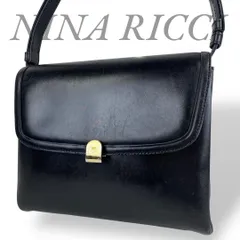 【B3676】 NINA RICCI ニナリッチ ショルダーバッグ オールレザー ブラック フォーマル 金ロゴ 冠婚葬祭 レディース