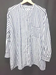 ◇ ⊂ BONLECILL ボンルシール ストライプ ゆったり 長袖 シャツ ブラウス サイズF ネイビー ホワイト レディース E  【1411070008763】