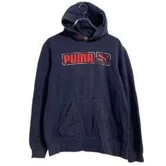 PUMA プリントスウェット パーカー キッズ XXL 160 ～ ネイビー プーマ スポーツ プルオーバー 裏起毛 古着卸 アメリカ仕入 a702-5293