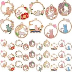 ルボナリエ チャーム 猫 ハンドメイド アクセサリーパーツ 花 10種 セット(カラフル 40個)