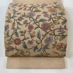 CZ-21 袋帯【蔣雪英工房】胡粉色 相良刺繍 指揮者 音符 落款 残布