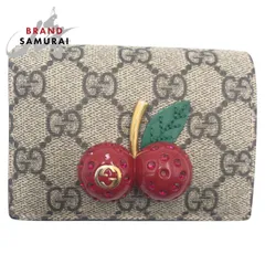 GUCCI グッチ GGスプリーム チェリー ブラウン ピンク PVC 折財布 コンパクトウォレット レディース 500074【中古】