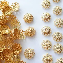 花型座金 【 9.8g 100個 】 ビーズキャップ 座金 花座 アクセサリーパーツ ハンドメイド ビーズ ビーズパーツ( ゴールド )