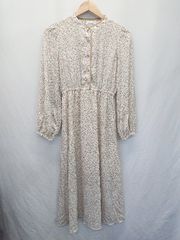 ◇ ⊂ OLIVE des OLIVE 小花柄 長袖 ロング ワンピース サイズF ホワイト ベージュ マルチ レディース E  【1411130019081】